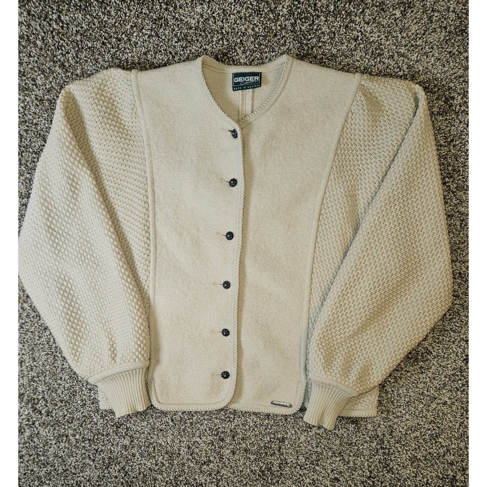 Vintage Geiger Cardigan Jacket Women M Boiled Wool Austrian Minimalist Heritage